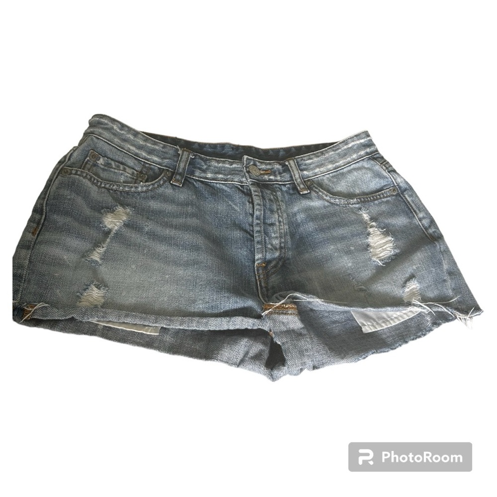 Rails denim distressed shorts multi button light wash